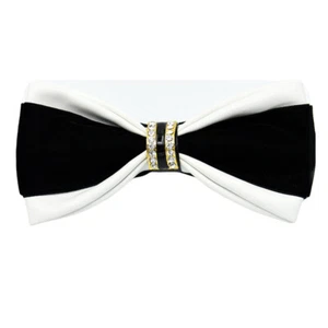 Men Noble Velvet Crystal Pre-tied Bow Tie Wedding Party Faux Leather Bowtie - Picture 1 of 8