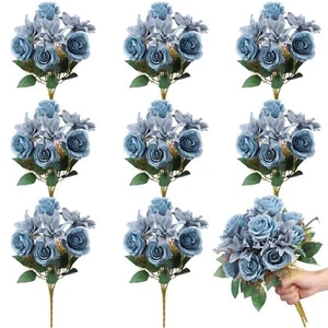 8 Bundles Artificial Peony Flowers Faux Flowers Satin Silk Rose Lilies Bouque... - Picture 1 of 6