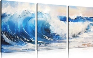 CANEITO Ocean Wall Art for Living Room, Blue Wall-Decor for Bedroom, Sea Wave Ca - Picture 1 of 7