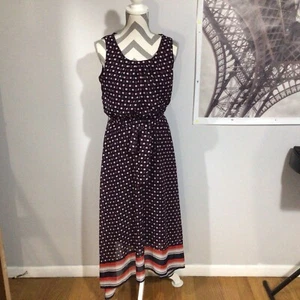 Apt 9 Belted Sleeveless Lined Long Dotted And Striped  Dress M - Picture 1 of 6