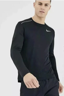 Nike Men's Long Sleeve Miler Reflective Running Shirt Black  CU0318-010 Size M - Image 1 of 3