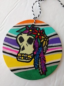 Skull Ornament For Dia De Muertos Day Of The Dead Skull Decoration Handcrafted - Picture 1 of 10