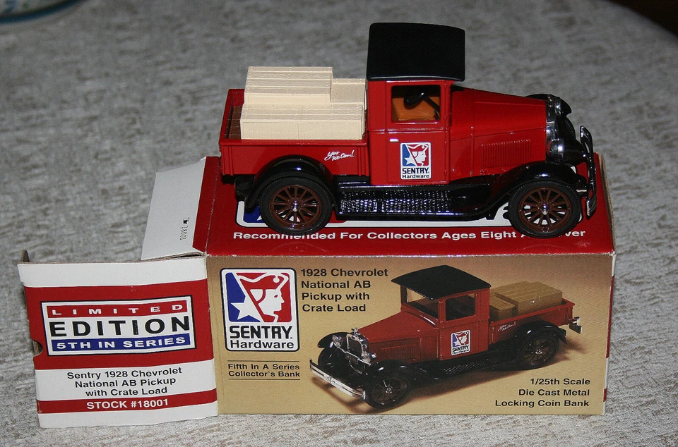 1928 CHEVROLET NATIONAL AB SERIES PICKUP TRUCK WITH CRATE COIN BANK SENTRY HDWE - Image 1 of 1
