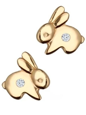 Ohrringe Gold Hase 18k Gelbgold vergoldet Zirkonia Damen Kinder Ohrstecker - Bild 1 von 4