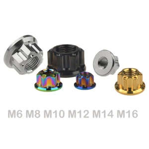 M6 M8 M10 M12 M14 M16 Titanium Ti Flange Nuts Bicycyle Rear Axle Fancy Nut GR5 - Picture 1 of 17