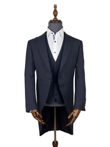 Navy Blue 3 Piece Tailcoat Suit Royal Ascot Wedding Jacket Trouser Waistcoat Men - Picture 1 of 9