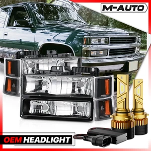 8PC Black Housing Headlight+6500K LED Bulbs w/Fan for 94-00 Chevy C/K C10 Pickup - Picture 1 of 17