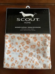 SCOUT HOME Fabric SHOWER CURTAIN Orange / White LEOPARD Print 100% COTTON - Picture 1 of 4