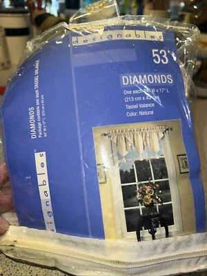 Diamonds Curtain Valance Designables Natural Ivory Off White Tassel  - Image 1 of 4