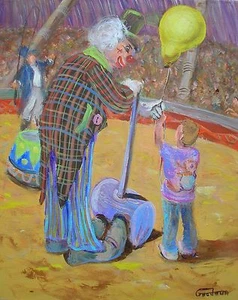 LEON GOODMAN ORIGINAL ÖL AUF LEINWAND ""Der freundliche Clown"" ZIRKUSMESSE GEMÄLDE - Bild 1 von 1