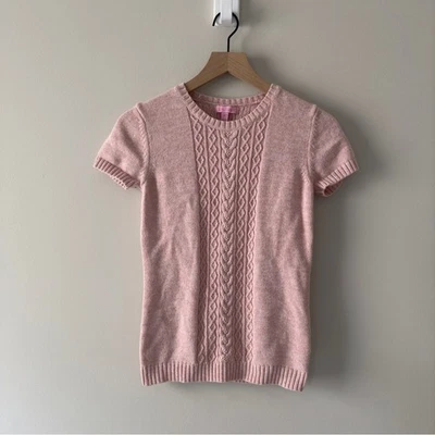 Lilly Pulitzer Pink Cable Knit Short Sleeve Sweater cotton/dehaired angora blend - Image 1 of 4