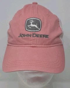 JOHN DEERE Ahead Strapback Salmon Pink Mesh Trucker Hat Extreme Fit Cap Tractor - Picture 1 of 9