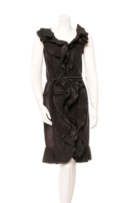 Oscar de La Renta Black Ruffle Accent Belted Cocktail Dress Size 10 - Image 1 of 4