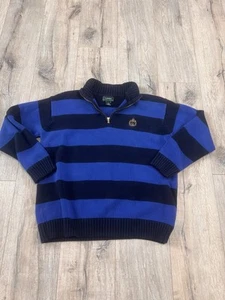 Lauren Ralph Lauren Rugby Stripe Sweater 1/4 Zip Pullover Patch Logo Mens Size L - Picture 1 of 10