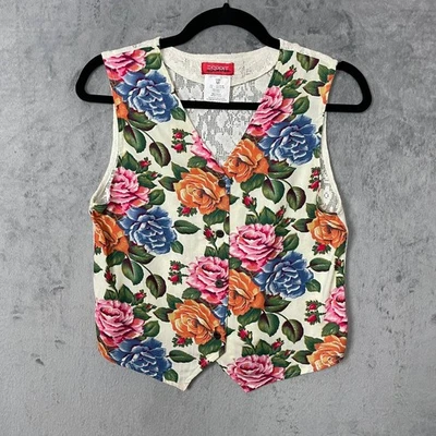 Chaleco Top Vintage Años 90 Indie Esprit Floral Encaje Botón Frontal Pequeño Festival Picnic Foto 1 de 4