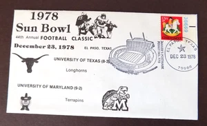 NCAA FOOTBALL EVENT COVER SUN BOWL DEZ 23 1978 U T LONGHORNS 42 vs TERRAPINS 0 - Bild 1 von 6