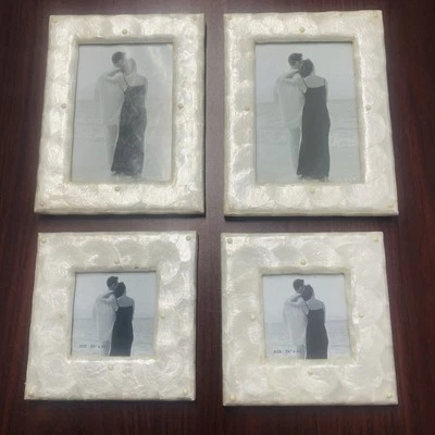 Lot Of 4 Mother of Pearl Picture Photo Frames 2 Ea 3.5x3.5  5 X 7 Photo - Image 1 of 4