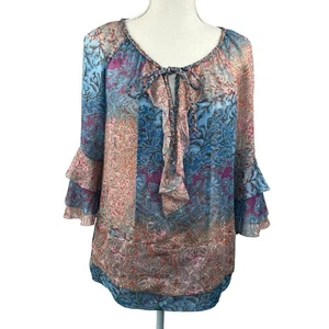 Diane Von Furstenburg Women's Silk Blue Pink Peelo Blouse Size 4 Sheer Chiffon - Picture 1 of 16