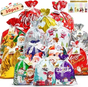 30 Piezas Bolsas de Regalo para Envoltura de Navidad, 14 Diseños Cinta Bolsas de Regalo de Navidad, 4 Tallas C - Imagen 1 de 4
