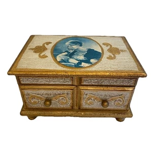 Vintage Kamee Musik Schmuckkästchen - Holz Florentiner Medaillon Schatulle Japan - Bild 1 von 12