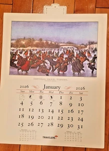 2026 Travelers Insurance Co Currier & Ives Hanging Wall Calendar New - Picture 1 of 4