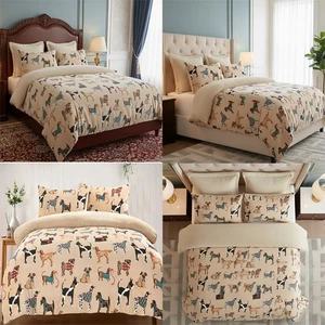 Dogs Teddy Fleece Duvet Cover Set Soft Warm Bedding with Dog Print & Pillowcases - Picture 1 of 7