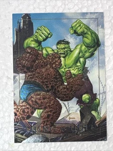 THING vs HULK - Etched Foil Card #1-D - MARVEL MASTERPIECES - Skybox 1992 Chase - Picture 1 of 3
