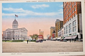 Fifth Street Springfield ILL Court House Myers Bldg Postcard Shonkwiler Publish - Picture 1 of 2