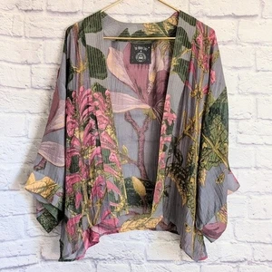 One Hundred Stars Kew Botanical Gardens Magnolia Kimono OS Pink Green Bohemian - Bild 1 von 6