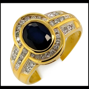 18K 750 Bicolour Gold 0,295ct Diamant 1,75ct Sapphire RG 55 Bandring Damen DHL - Picture 1 of 24
