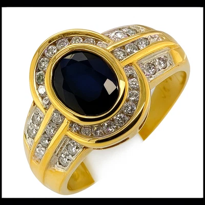 18K 750 Bicolour Gold 0,295ct Diamant 1,75ct Sapphire RG 55 Bandring Damen DHL - Bild 1 von 4