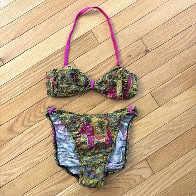 VTG Jantzen 2pc Bikini Swimsuit Indian Elephant Pattern 80s 90s Halter Strap 12 - Image 1 of 4