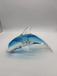 Crystal Dolphin Figurine Blue Crystal Clear 2.9 Lbs - Picture 1 of 9