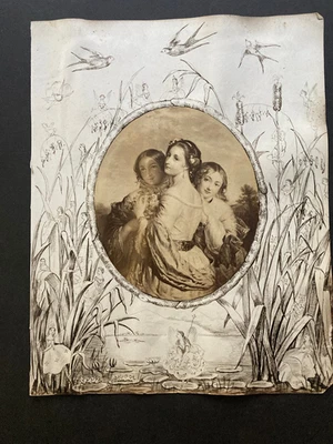 Pluma victoriana y tinta borde trabajo alrededor de albúmina arte impresiones aves hadas elfos Foto 1 de 4