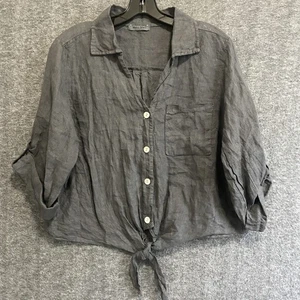 Meo Meli Linen Top Womens One Size Gray Crop Boxy Boho Lagenlook Coastal Italy - Picture 1 of 9