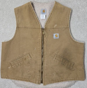 carhartt vest mens XL vtg brown duck sherpa lined made in USA V03 workwear - Picture 1 of 9