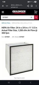 HEPA-Luftfilter 24 Zoll x 24 Zoll x 11 1/2 Zoll Tatsächliche Filtergröße 1200 CFM Luftstrom - Bild 1 von 4