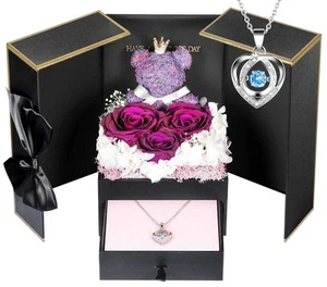 Preserved Rose Gifts for Her, Forever Real Purple Flowers with Sterling Silve... - Picture 1 of 6