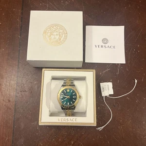 Orologio Versace Hellenyium Uomo Bracciale Bicolore Quadrante Verde VEVK00620 K73 - Foto 1 di 16