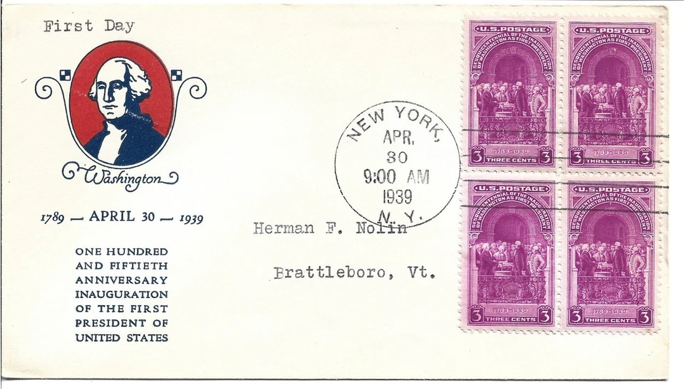1939 FDC,  WASHINGTON INAUGURATION, BLK - Image 1 of 1