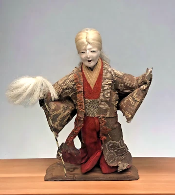 Rare Antique 19th Century Japanese Hina Dolls Ningyo Old Woman Holds Hairy Staff - Image 1 of 4