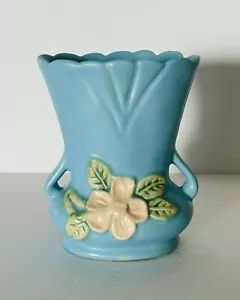Antique Weller Pottery Vase Matte Blue Pale Pink Wild Rose Pristine - Picture 1 of 10