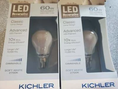 LOT X2 KICHLER DIMMABLE LED 60W BULB CANDELABRA BASE SOFT WHITE  - Image 1 of 4