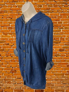 NEXT DENIM DRESS SIZE UK 10 COTTON WOMENS LONG SLEEVE BUTTON UP HOODED SHORT - Picture 1 of 5