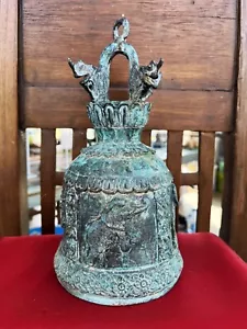 CAMPANA BUDISTA TEMPLO TAILANDÉS ANTIGUO BRONCE - Imagen 1 de 8