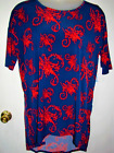 NWT Womens LULAROE Irma HI LO Blue & Red Floral Stretch Knit Tunic Top XL  1X ?