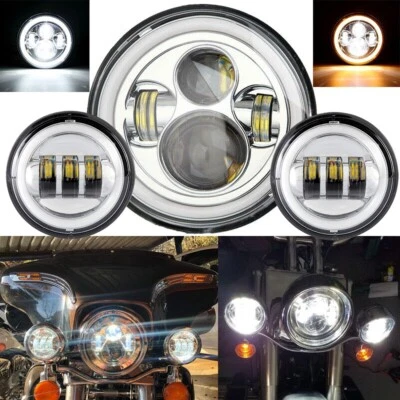 Faro LED de 7" + luces de paso de 4,5" para Harley Fatboy Heritage Softail Deluxe Foto 1 de 4