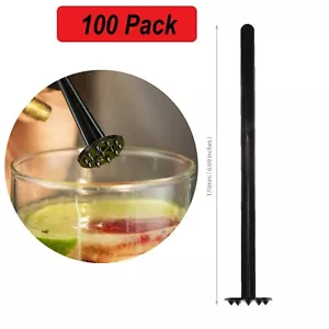 Swizzle Lemon Muddler for Cocktail and Ice Tea Drinks (Pack of 100) Black, 170mm - Picture 1 of 7