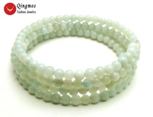 Trendy 4-5mm Blue Round Natural Amazonite Steel Wire Wrap Bracelet for Women 445 - Picture 1 of 6