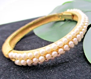 Vintage Marvella Gold Tone Faux Pearl Bangle Bracelet - Picture 1 of 11